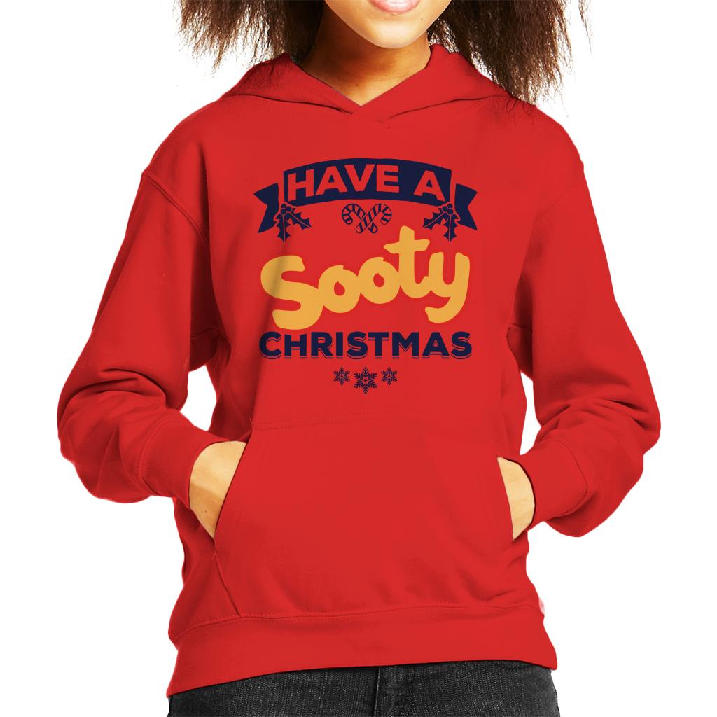 Sooty Christmas Have A Sooty Christmas Blue Banner Design Kids Hooded Sweatshirt-ALL + EVERY