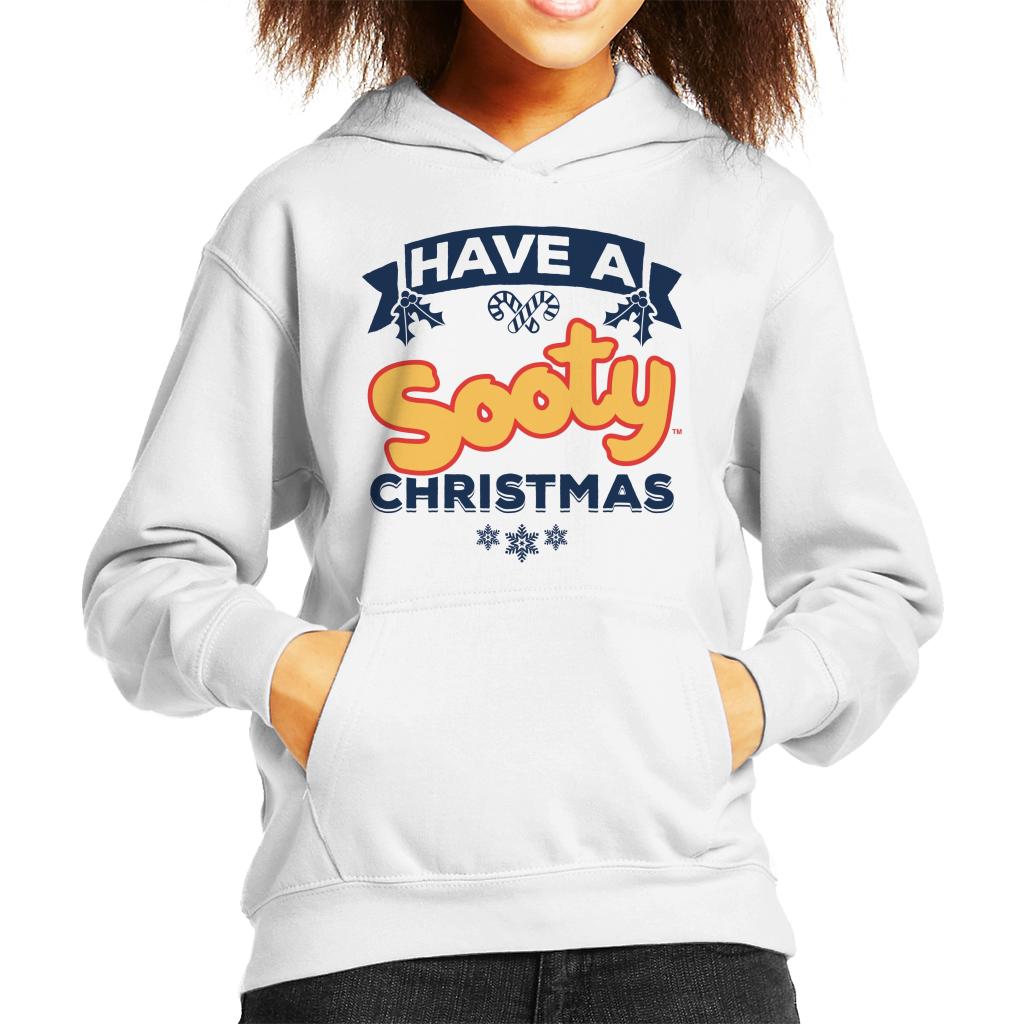 Sooty Christmas Have A Sooty Christmas Blue Banner Design Kids Hooded Sweatshirt-ALL + EVERY