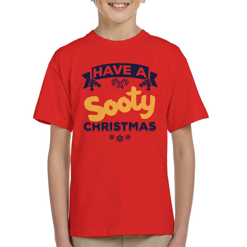 Sooty Christmas Have A Sooty Christmas Blue Banner Design Kids T-Shirt-ALL + EVERY