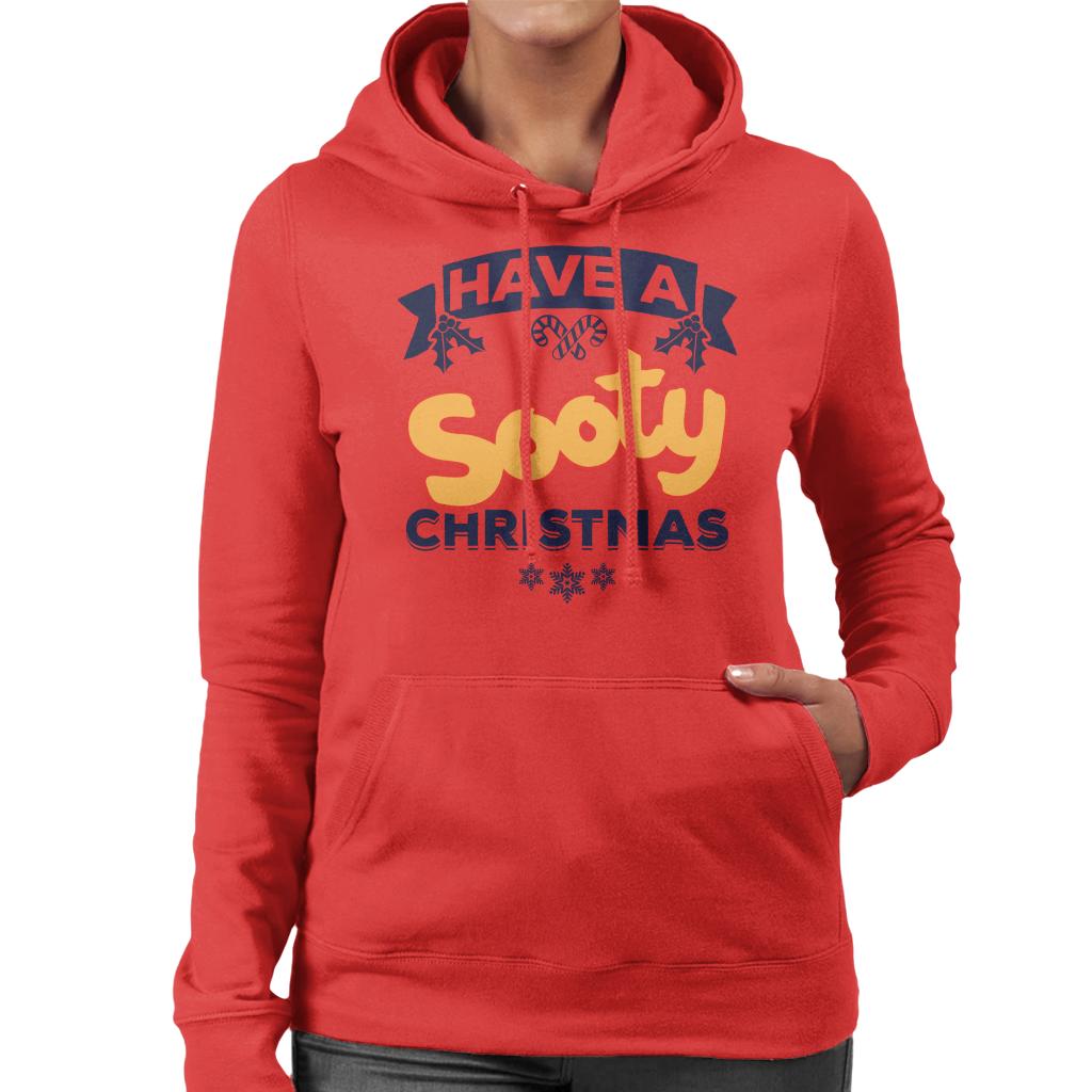 Sooty Christmas Have A Sooty Christmas Blue Banner Design Women's Hooded Sweatshirt-ALL + EVERY