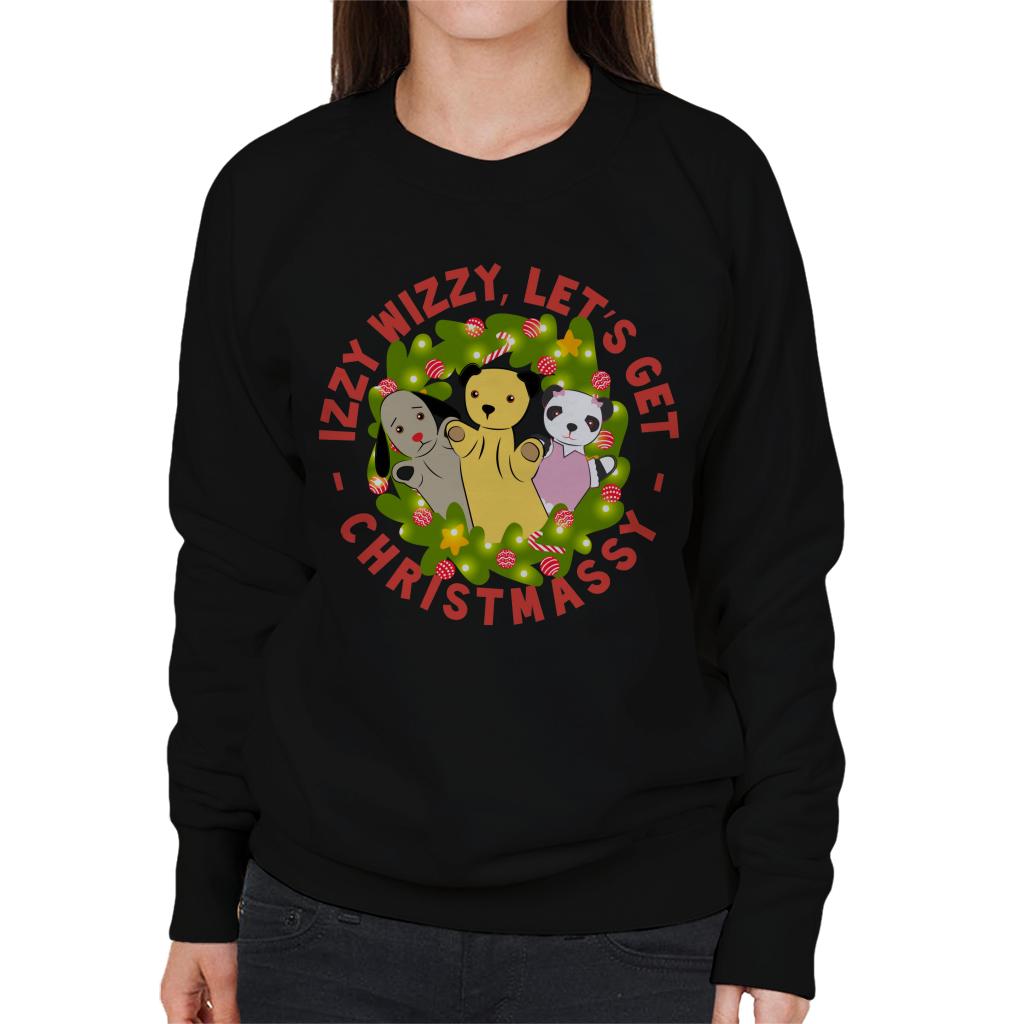 Sooty Christmas Illuminated Wreath Izzy Wizzy Lets Get Chrismassy Women's Sweatshirt-ALL + EVERY