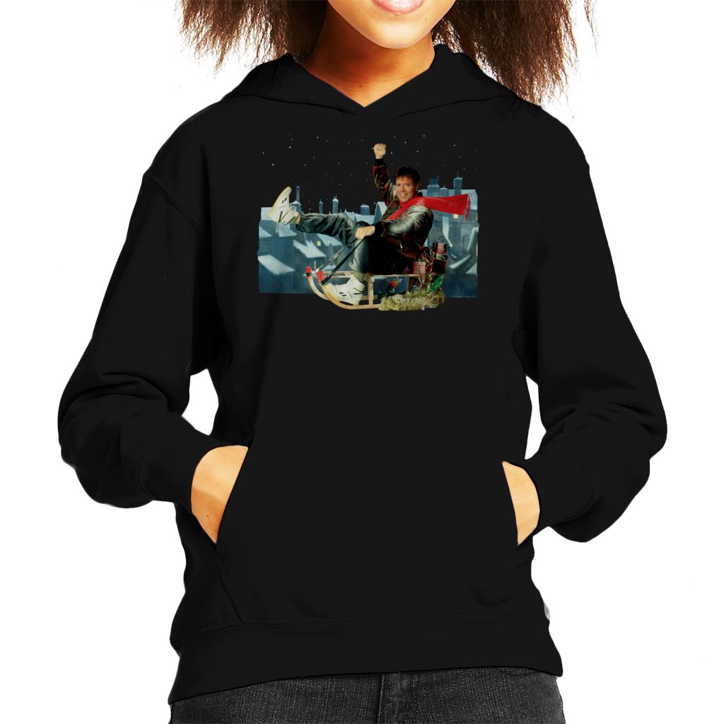 TV Times Singer Cliff Richard On A Sledge Christmas 1990 Kids Hooded Sweatshirt