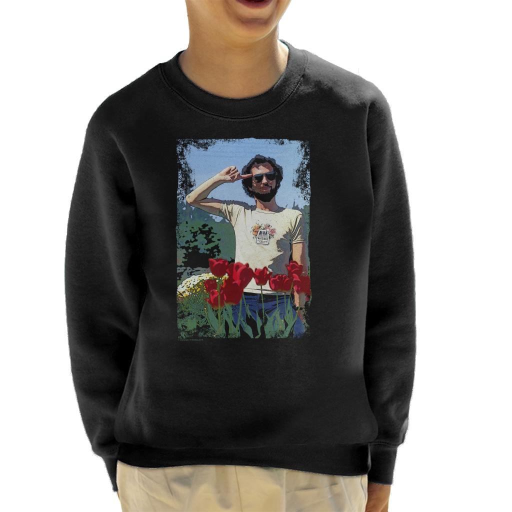 TV Times Comedian Kenny Everett Saluting In A Flowerbed Kids Sweatshirt