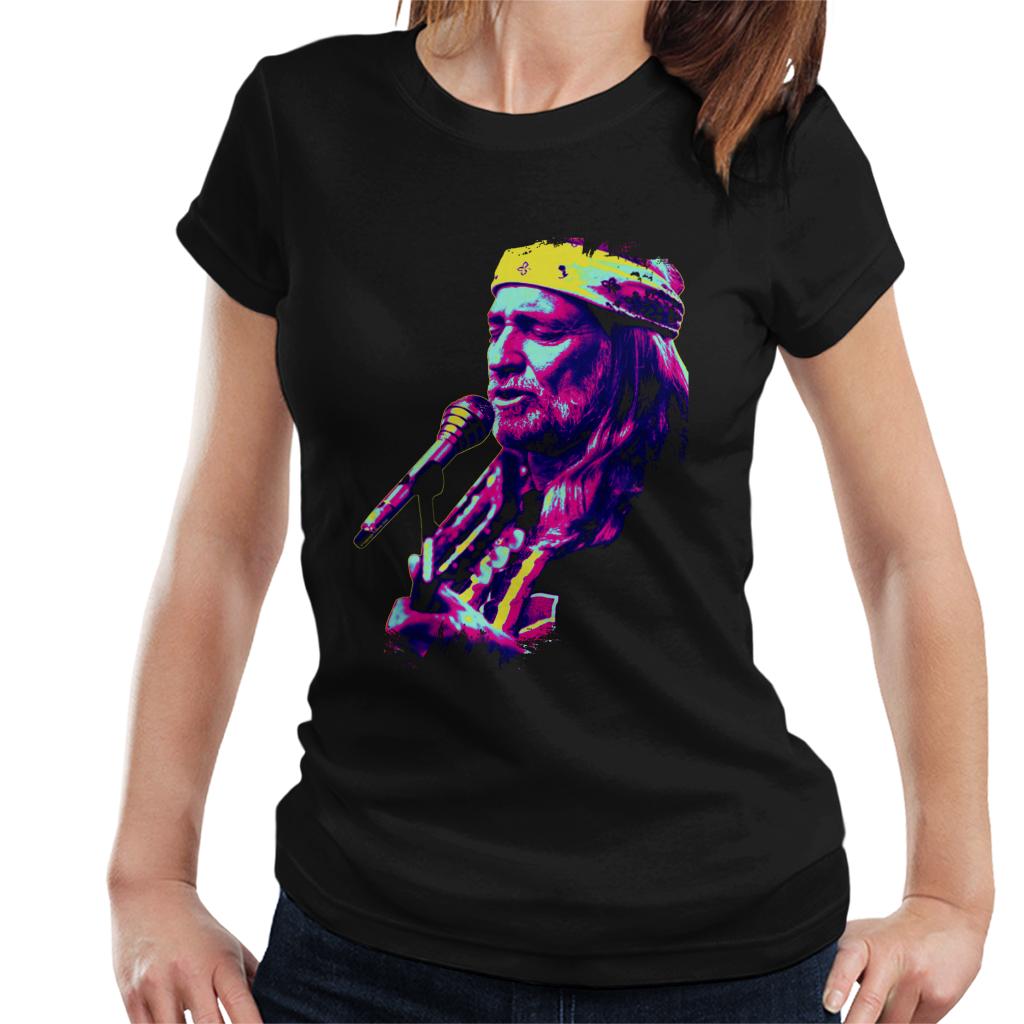 TV Times Willie Nelson Live Paint Splatter Pop Art Stylised Women's T-Shirt-ALL + EVERY