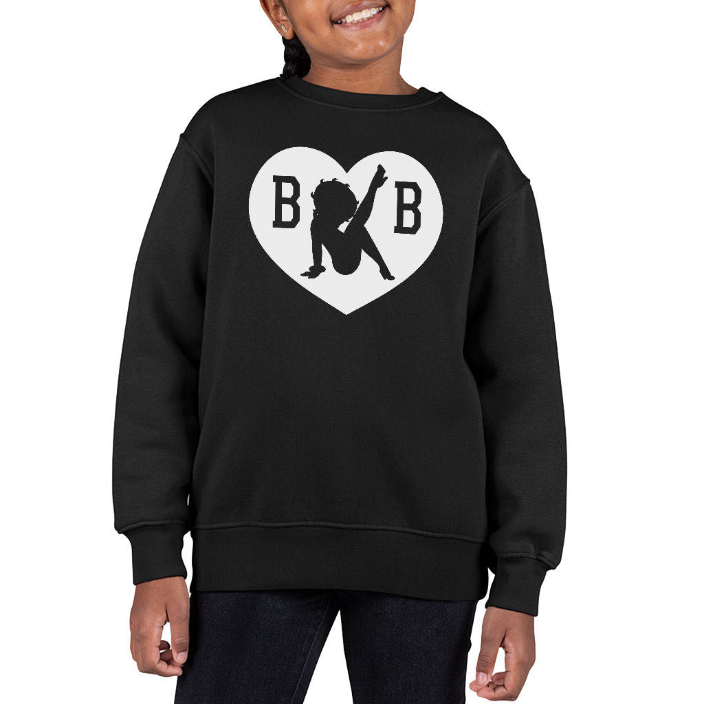 Betty Boop B B Love Heart Silhouette Kid's Sweatshirt-ALL + EVERY