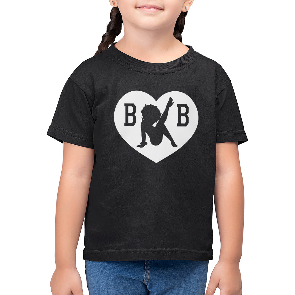 Betty Boop B B Love Heart Silhouette Kid's T-Shirt-ALL + EVERY