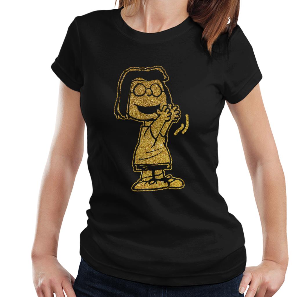 Peanuts-Marcie-Clap-Glitter-Womens-T-Shirt