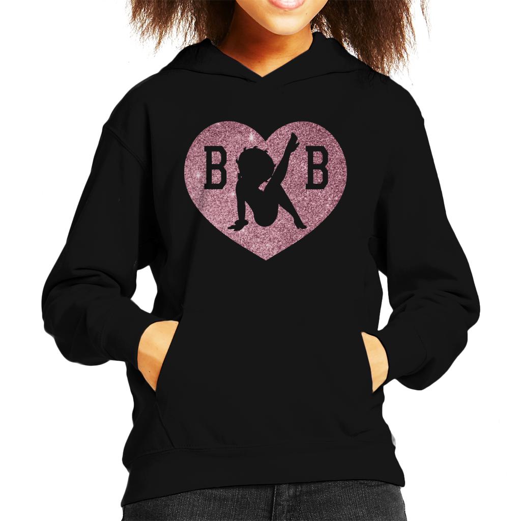 Betty Boop B B Love Heart Silhouette Pink Glitter Kid's Hooded Sweatshirt-ALL + EVERY