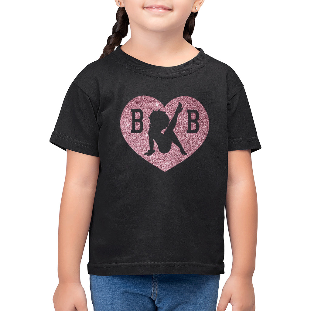 Betty Boop B B Love Heart Silhouette Pink Glitter Kid's T-Shirt-ALL + EVERY