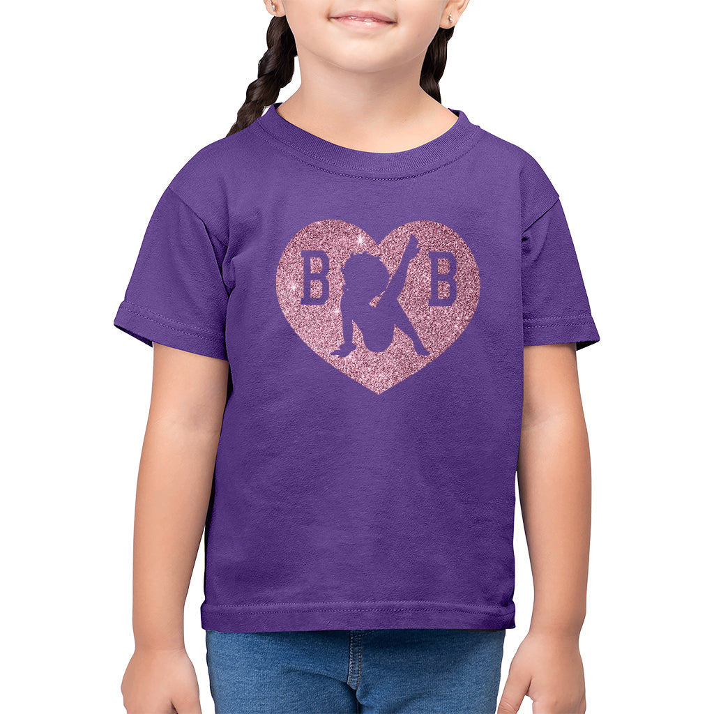 Betty Boop B B Love Heart Silhouette Pink Glitter Kid's T-Shirt-ALL + EVERY