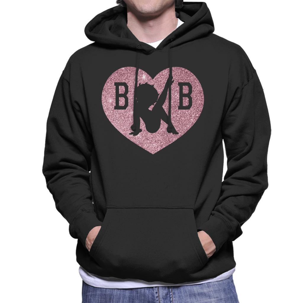 Betty Boop B B Love Heart Silhouette Pink Glitter Men's Hooded Sweatshirt-ALL + EVERY