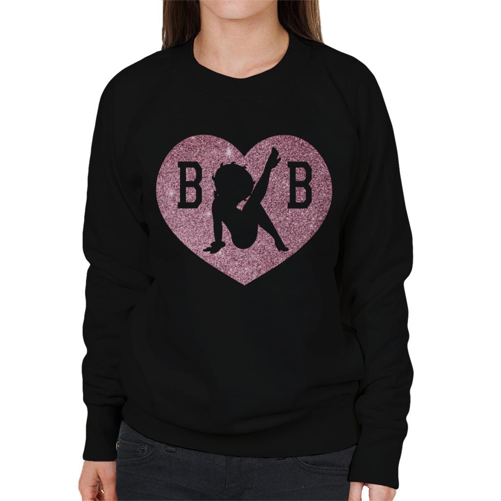 Betty Boop B B Love Heart Silhouette Pink Glitter Women's Sweatshirt-ALL + EVERY