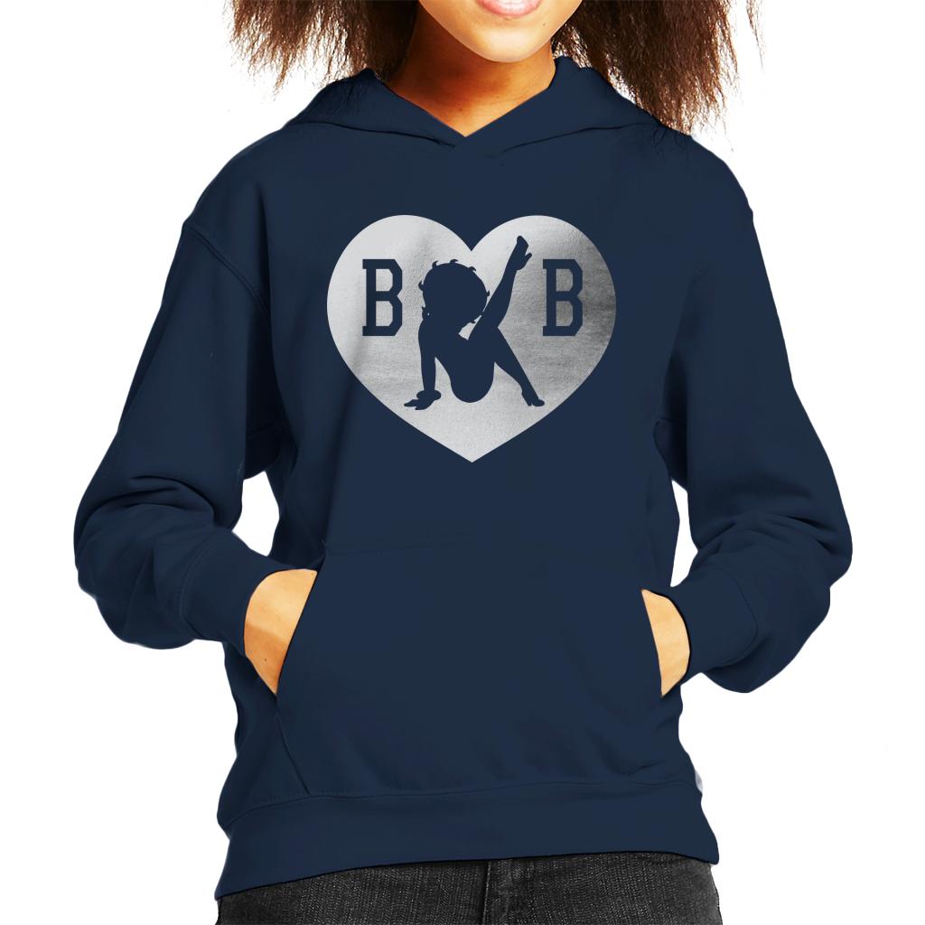 Betty Boop B B Love Heart Silver Foil Kid's Hooded Sweatshirt-ALL + EVERY
