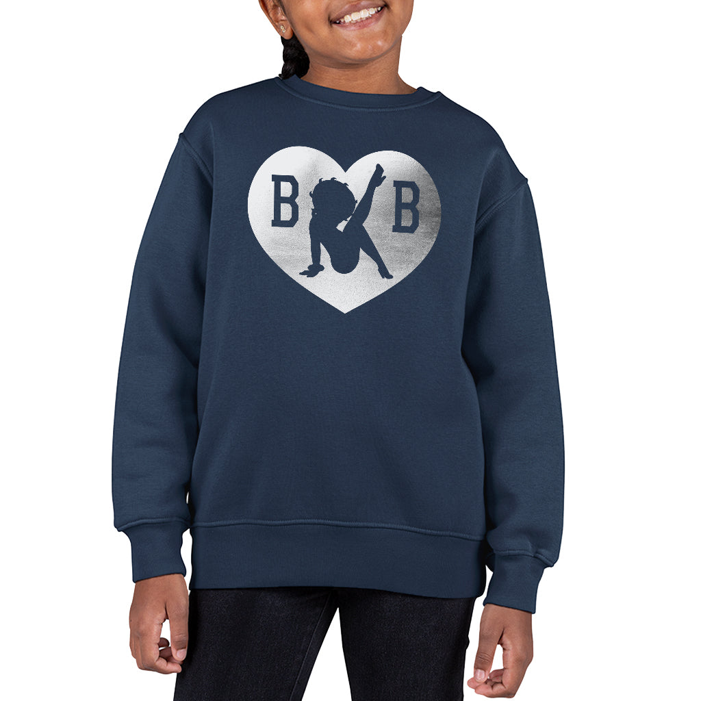 Betty Boop B B Love Heart Silver Foil Kid's Sweatshirt-ALL + EVERY