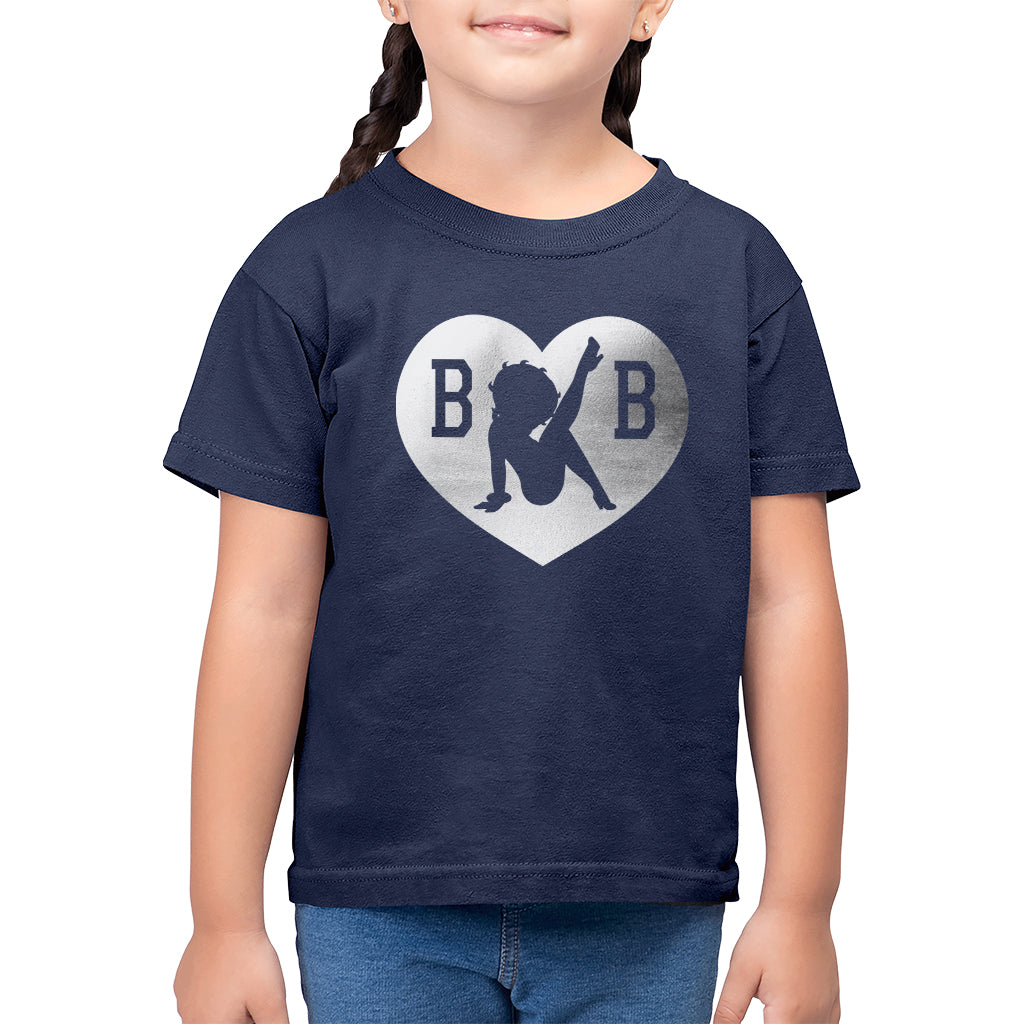 Betty Boop B B Love Heart Silver Foil Kid's T-Shirt-ALL + EVERY
