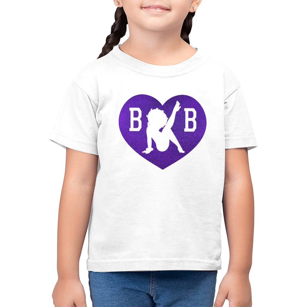 Betty Boop B B Purple Heart Kid's T-Shirt-ALL + EVERY
