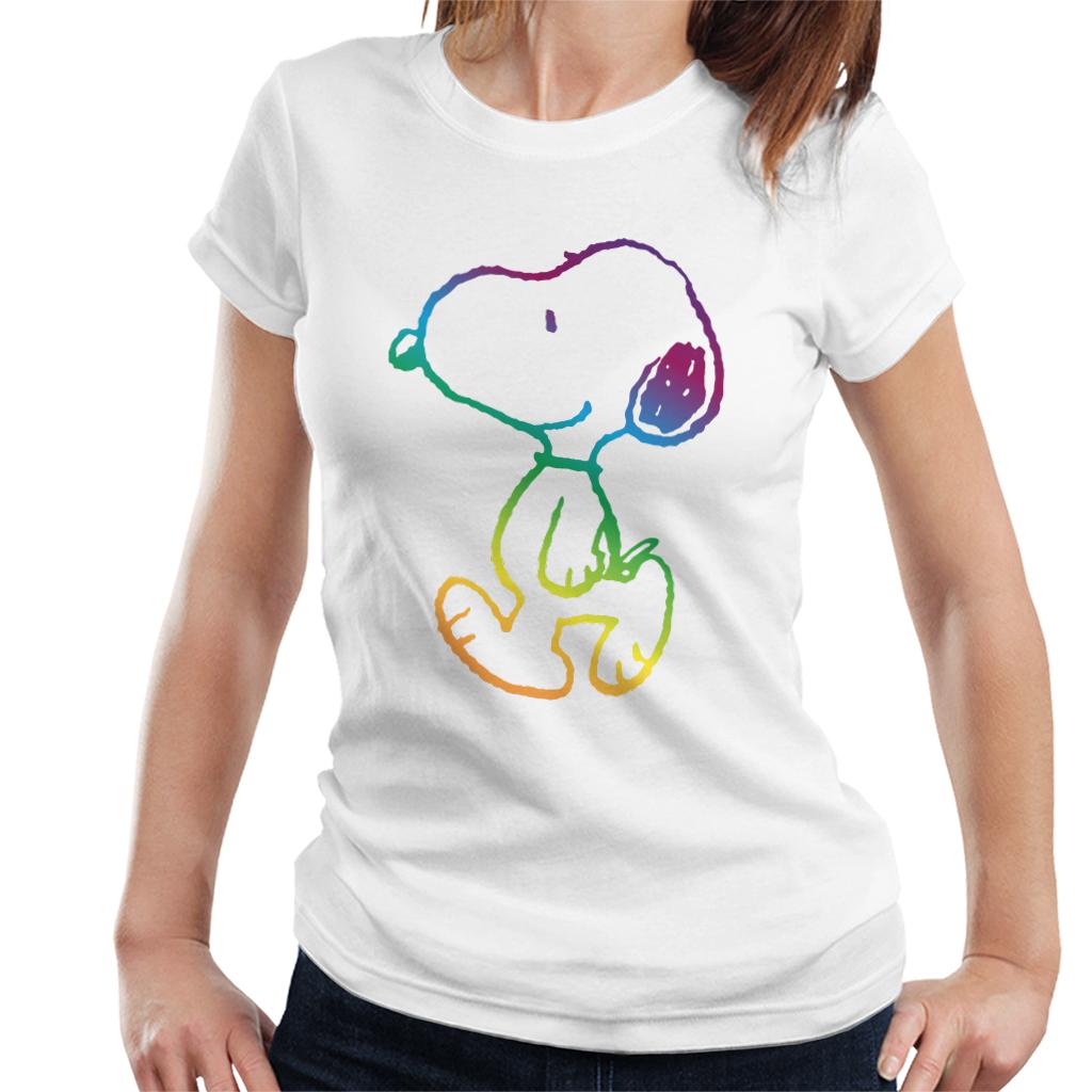 Peanuts Snoopy Outline Rainbow Women's T-Shirt-ALL + EVERY