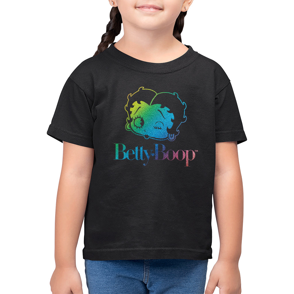 Betty Boop Wink Rainbow Gradient Kid's T-Shirt-ALL + EVERY